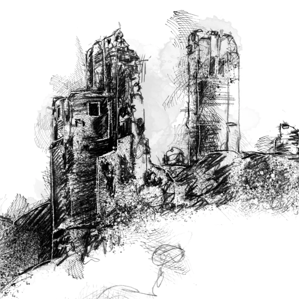 Corfe castle - BW Sketch