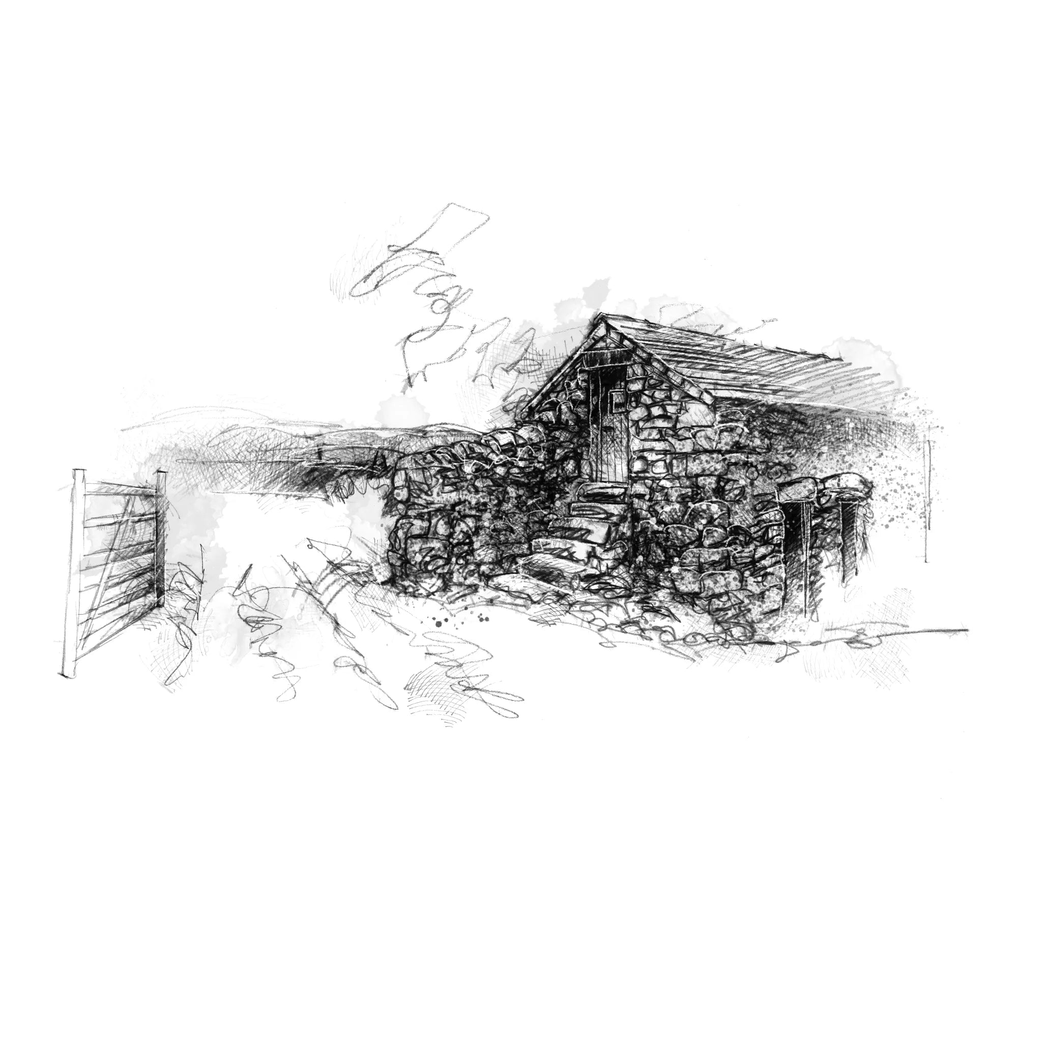 Cumbrian stone barn - BW Sketch