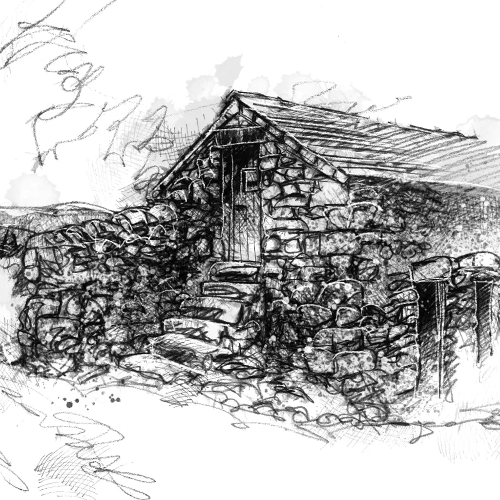 Cumbrian stone barn - BW Sketch