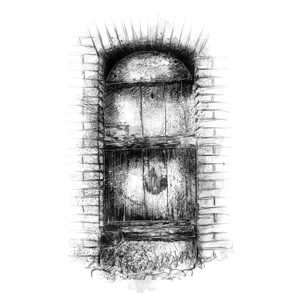 Weathered Wooden Door - BW Sketch