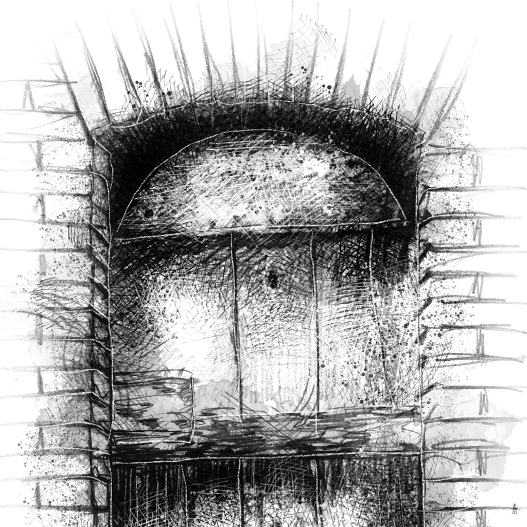 Weathered Wooden Door - BW Sketch