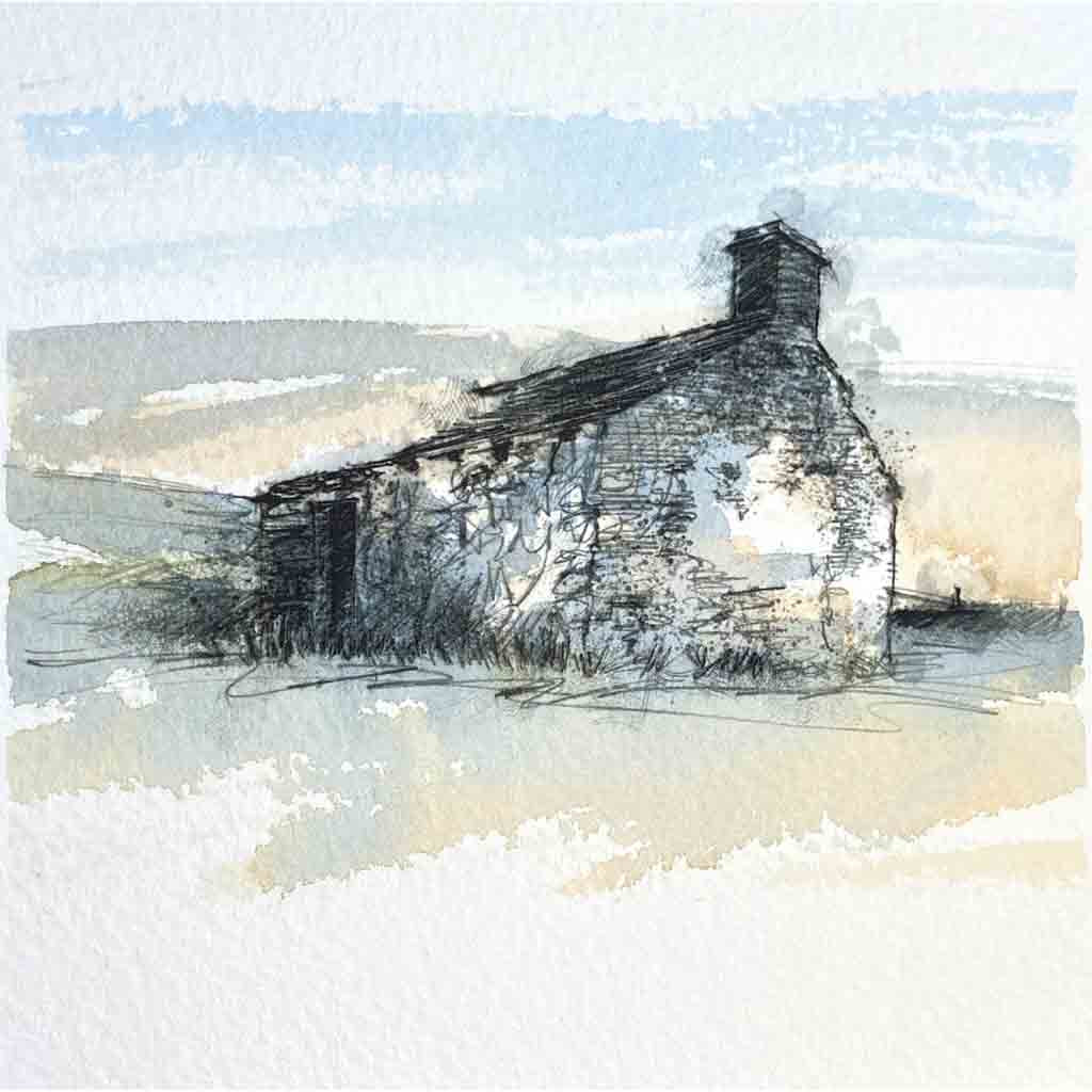 Farmhouse ruin original mini sketch