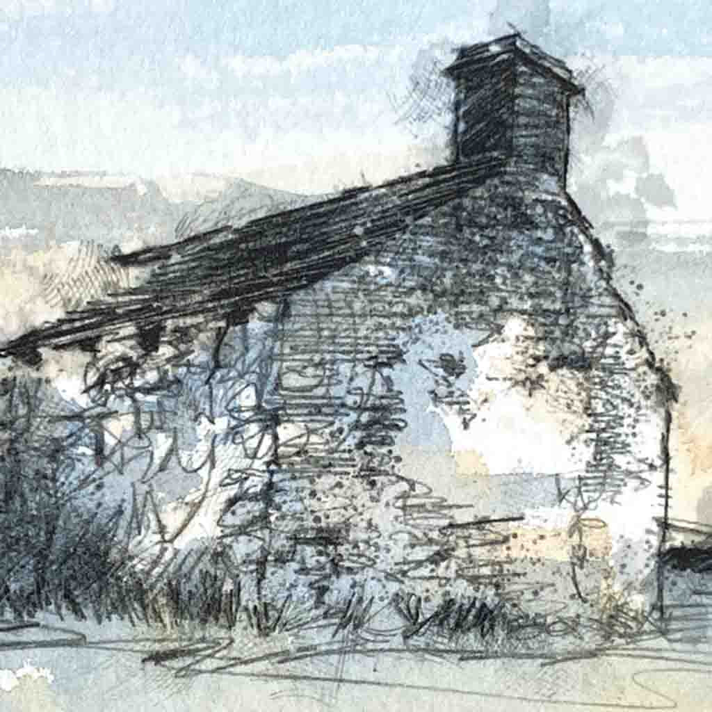 Farmhouse ruin original mini sketch