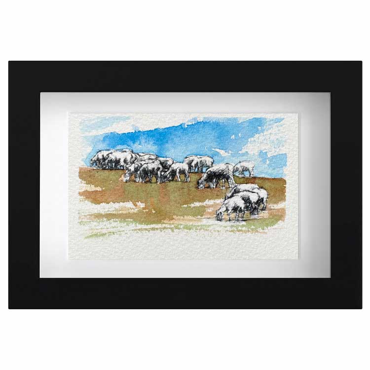 Sheep flock original mini sketch