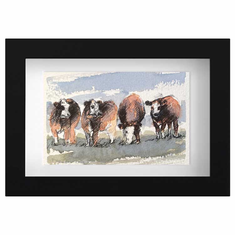 Hereford cows original mini sketch