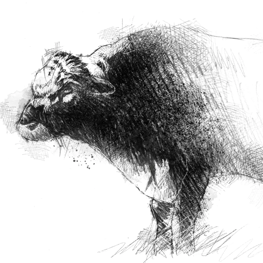 Irish moiled bull - BW Sketch
