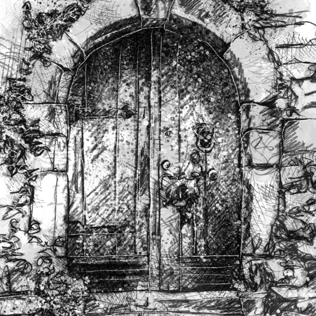 Italian old door - BW Sketch