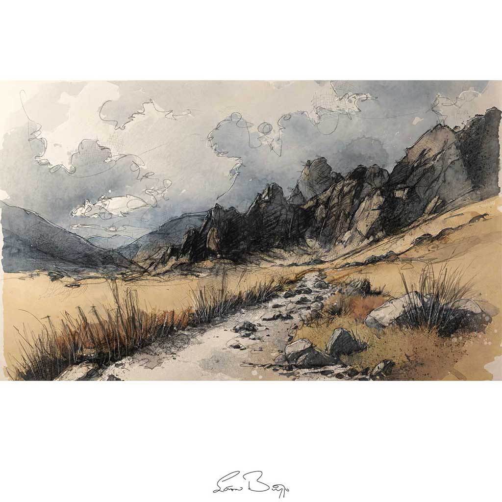 Moorland path to rocks