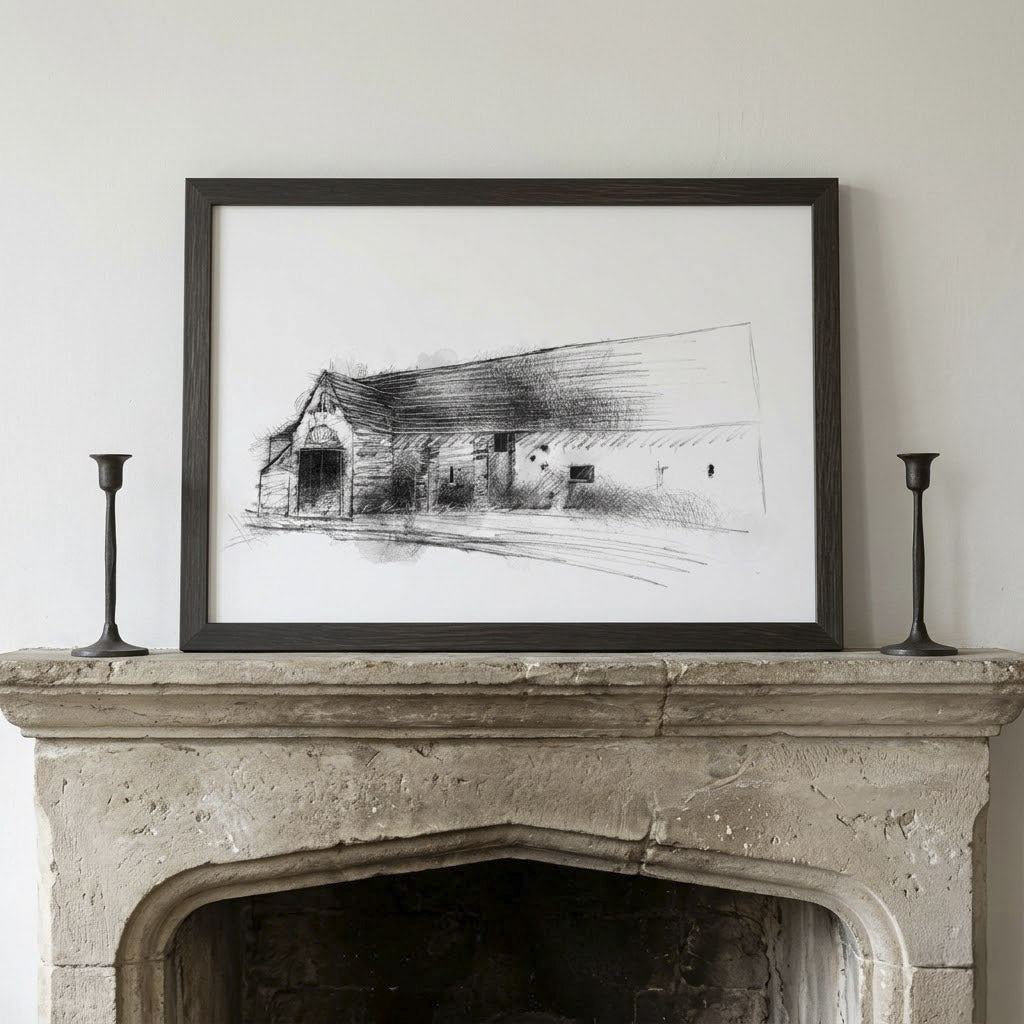Doughton Manor Barn - BW Sketch