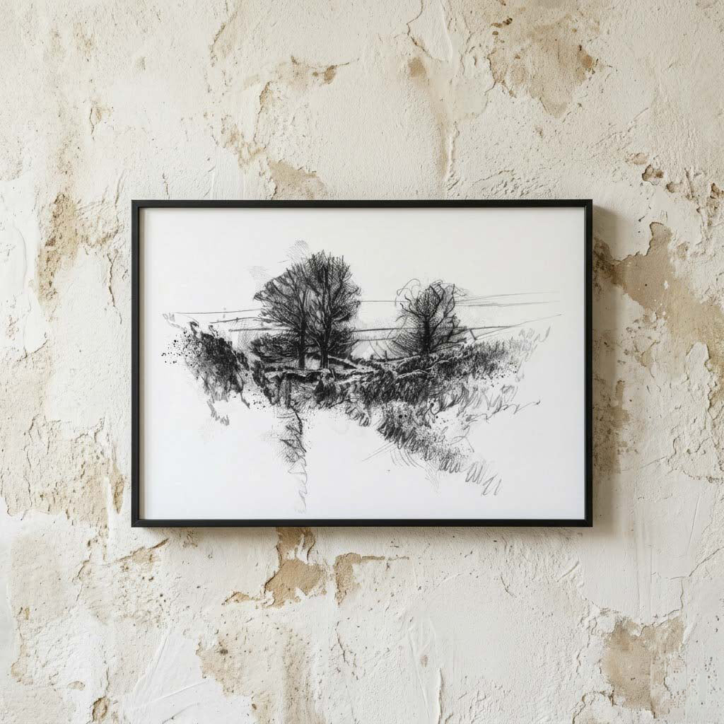 Snowy lane - BW Sketch
