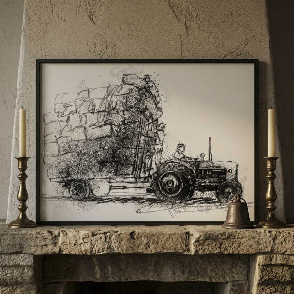 Hay gathering - BW Sketch
