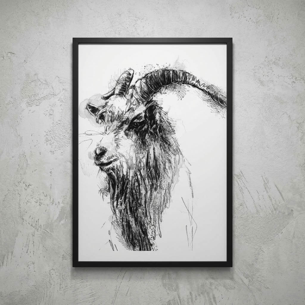 Cheviot Goat - BW Sketch