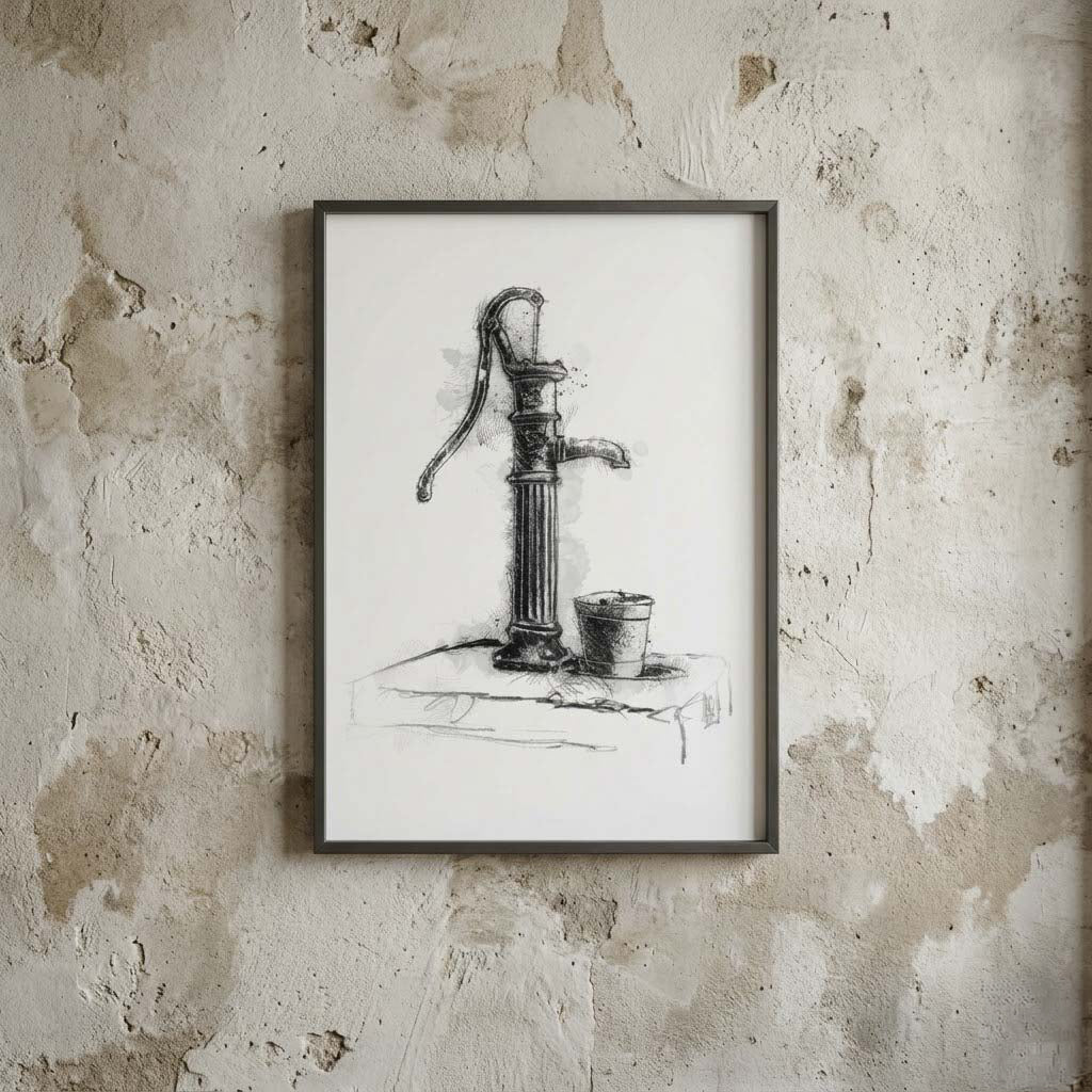 Hand Water Pump - BW Sketch