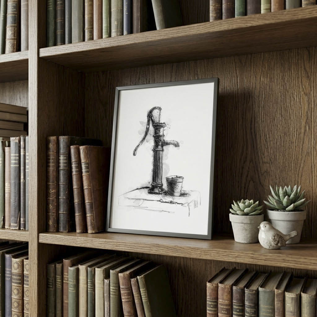 Hand Water Pump - BW Sketch