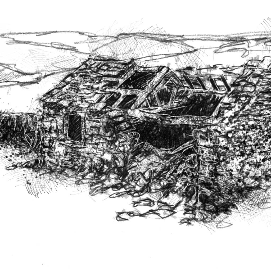 Moorland ruin Yorkshire - BW Sketch
