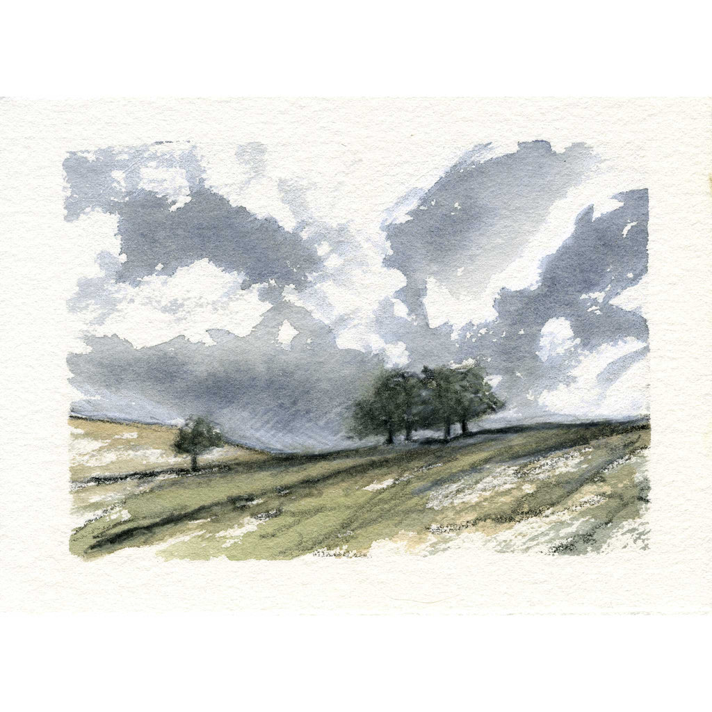 watercolour sketch of trees on a moorland in Yorkshire