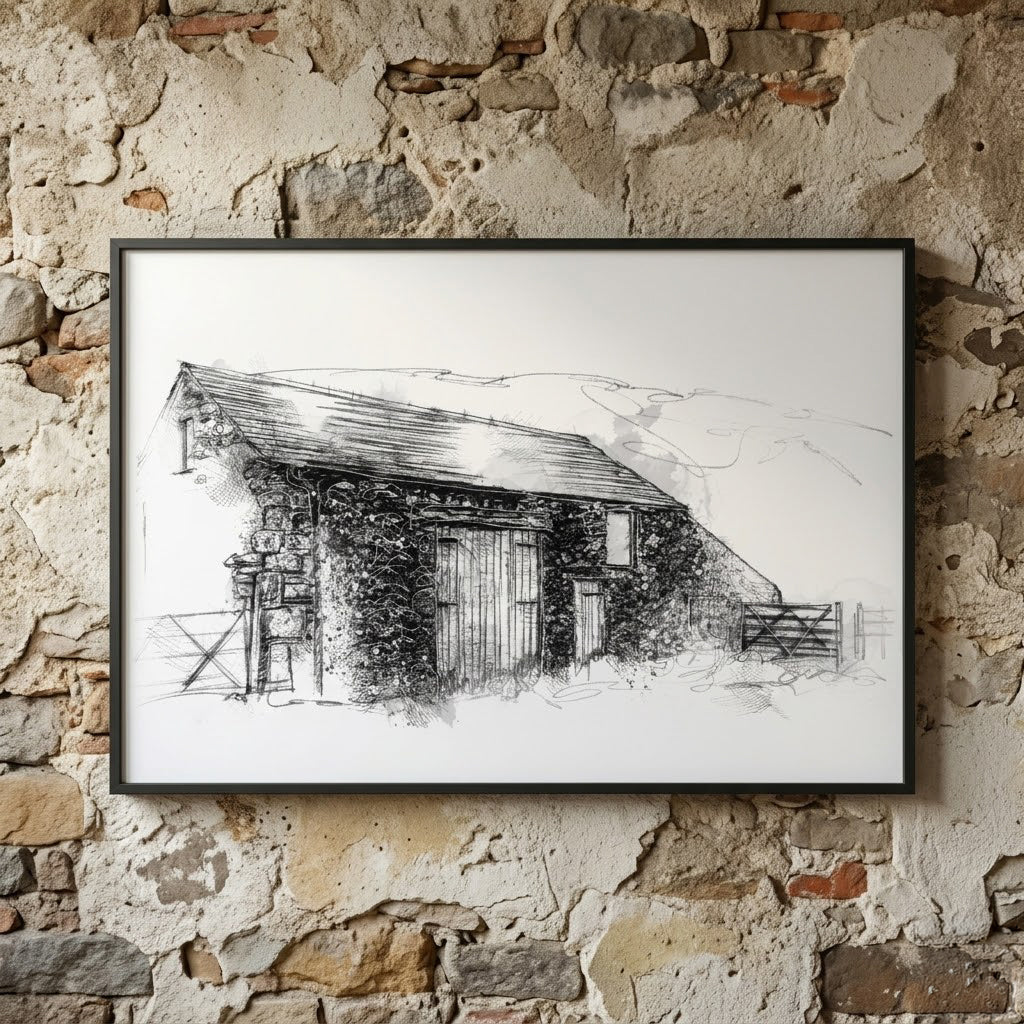 Traditional barn - BW Sketch