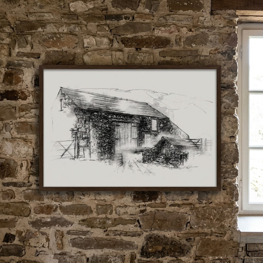 Traditional barn - BW Sketch
