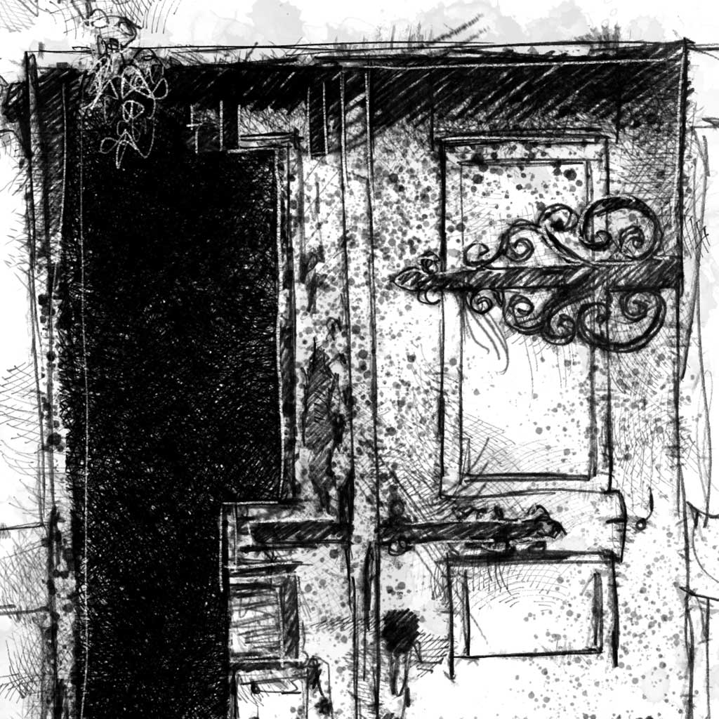 Old weathered door - BW Sketch