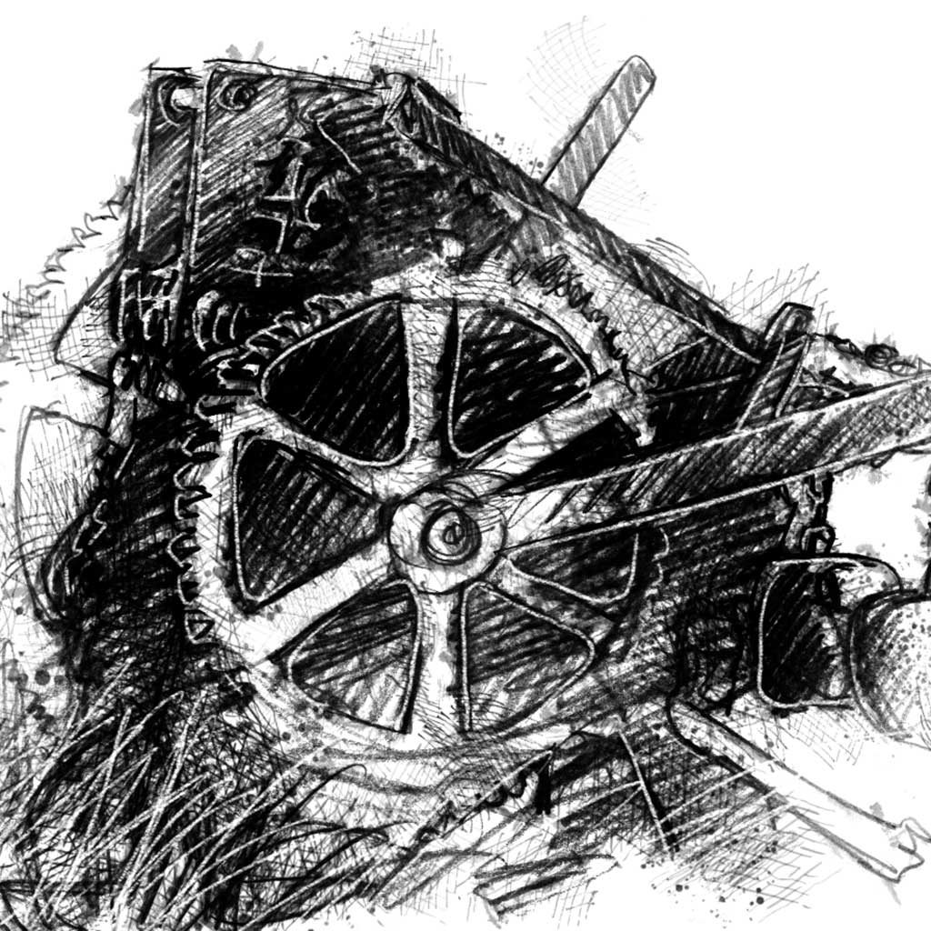 Vintage wheel hoe - BW Sketch