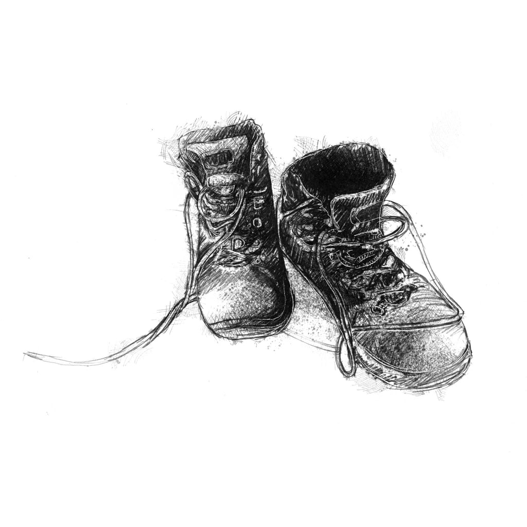 old hiking boots sketch