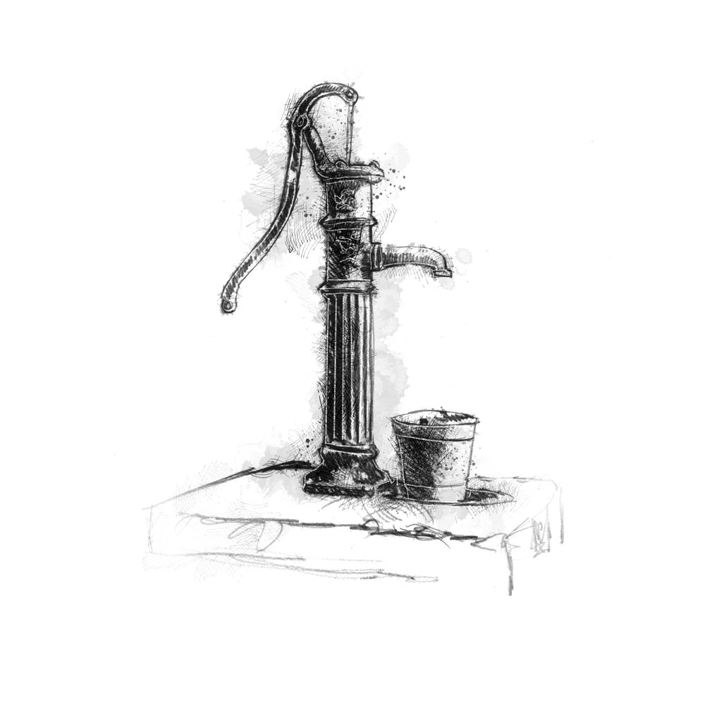 Hand Water Pump - BW Sketch