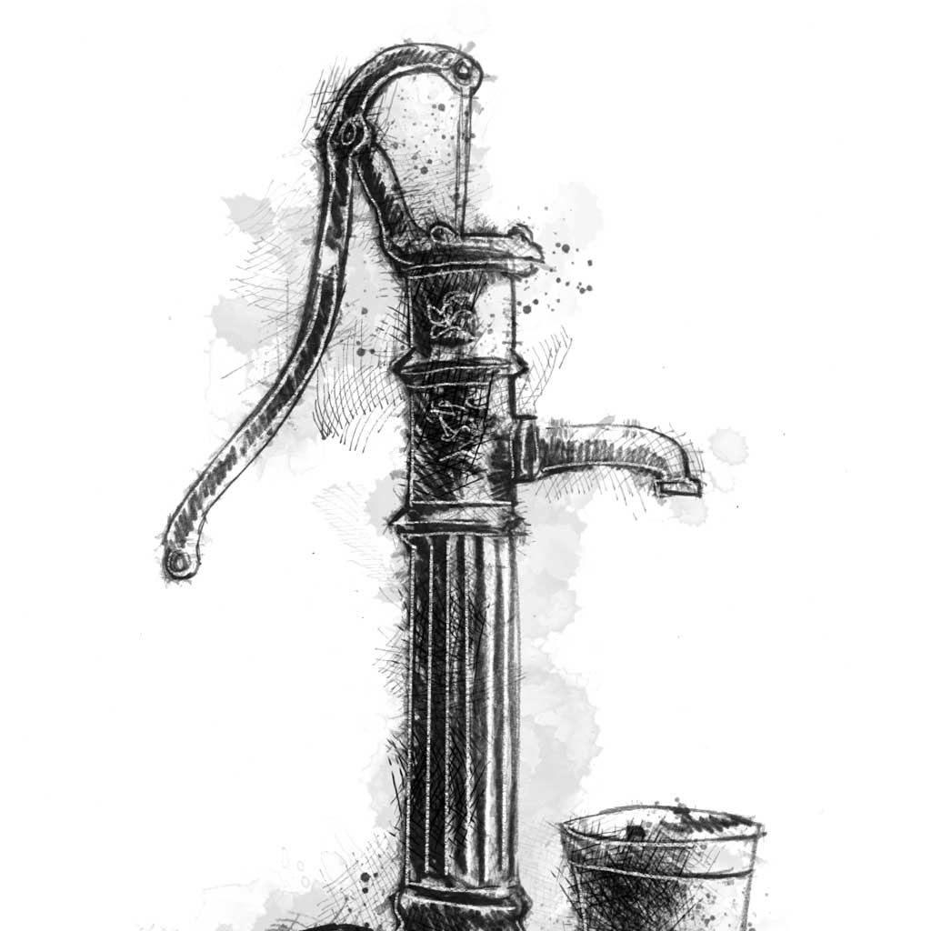 Hand Water Pump - BW Sketch