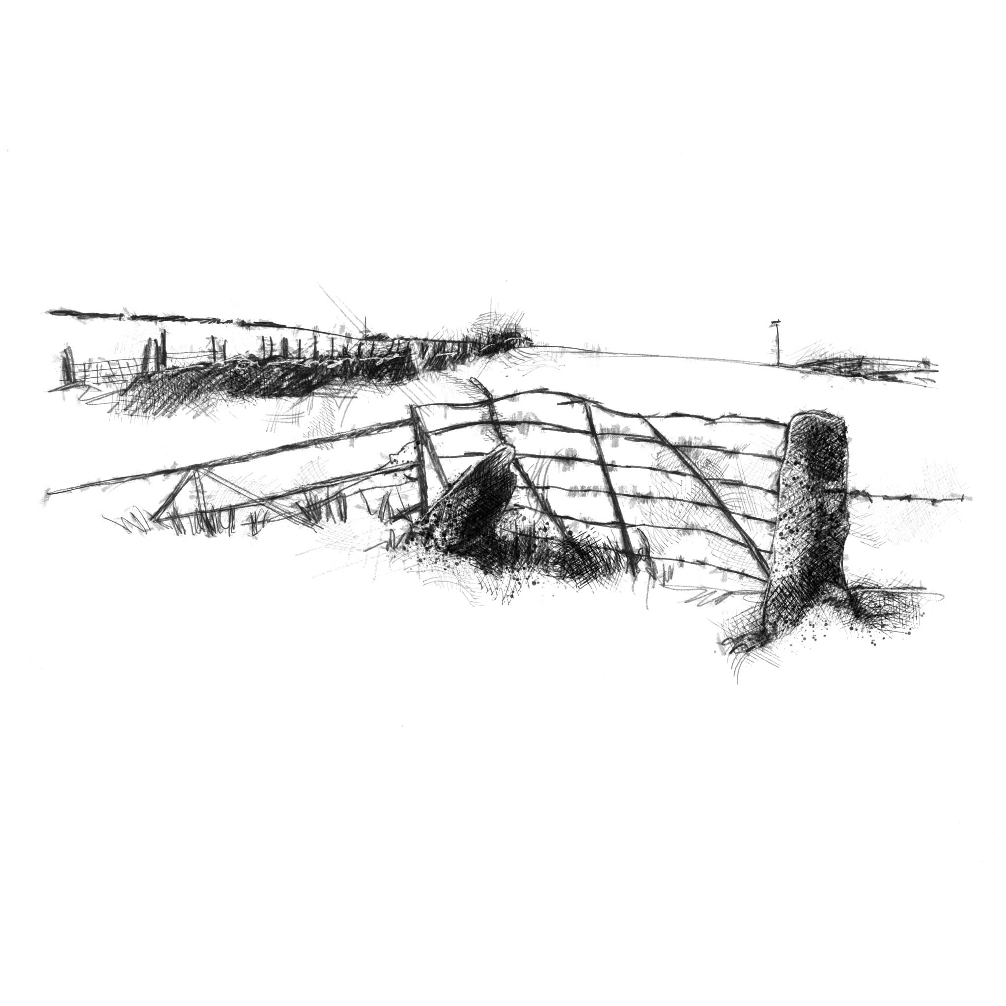 Sketch of an old field gate falling apart