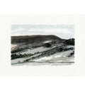 A watercolor landscape painting of rolling hills and fields, shown centered on a textured off-white paper background.