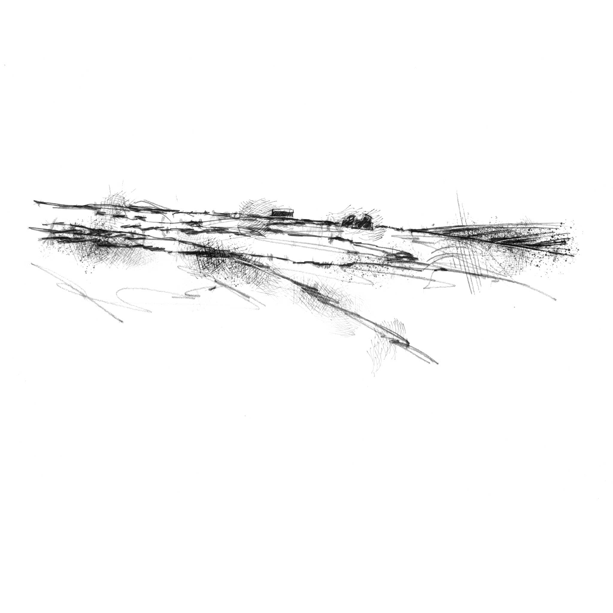 Sketch of ruined farmhouse on the moorland in west Yorkshire