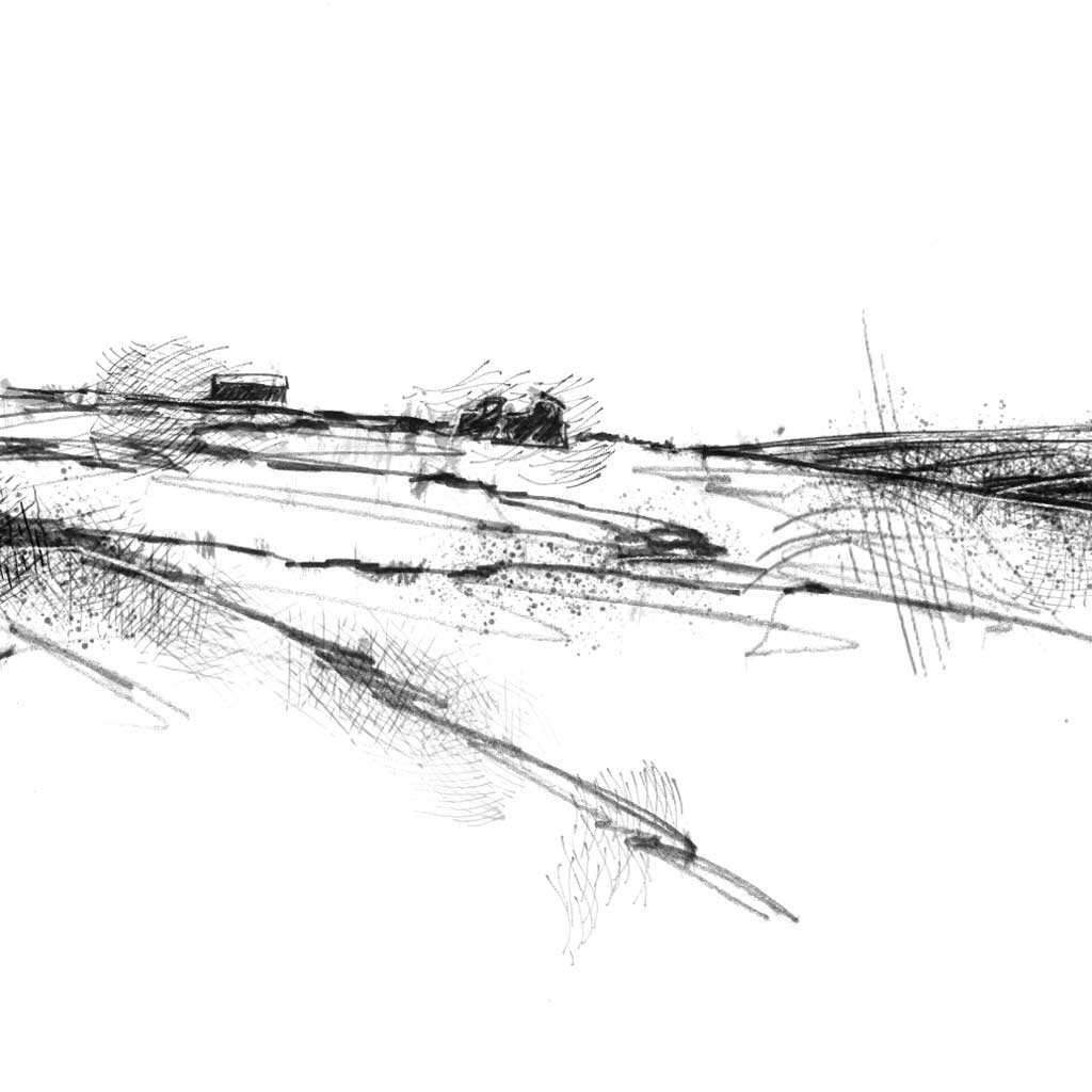 Moorland ruins - BW Sketch