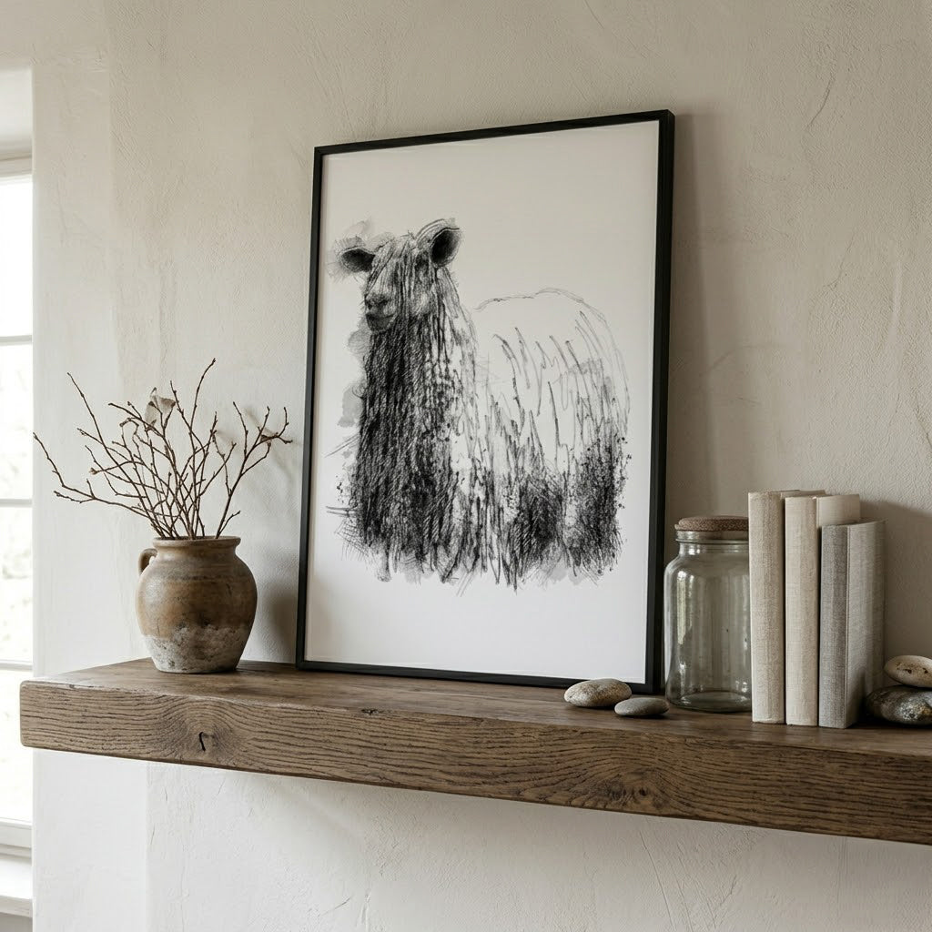 Wensleydale sheep - BW Sketch