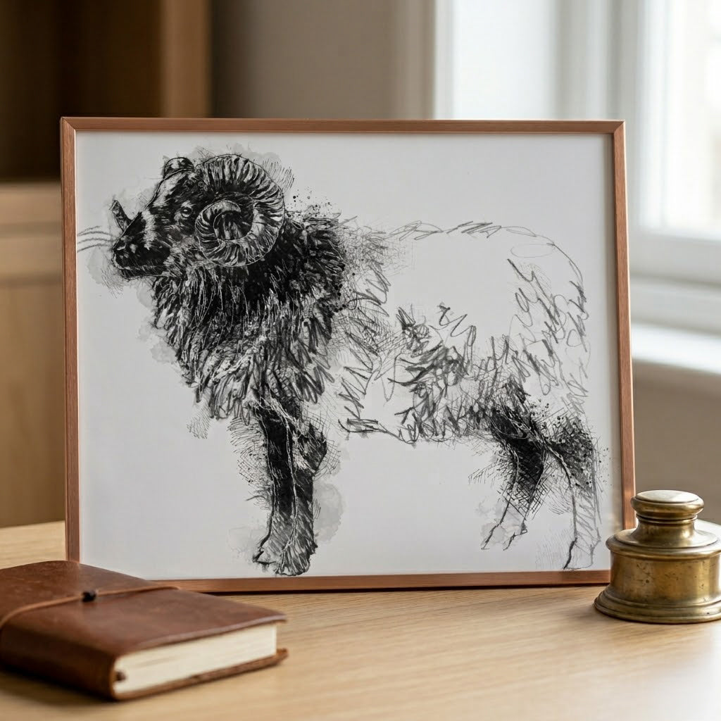 Boreray ram - BW Sketch