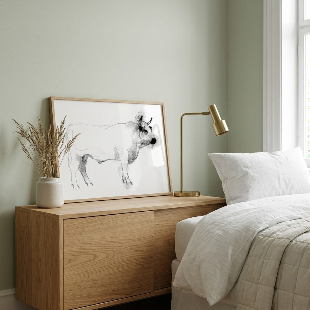 White park bull - BW Sketch