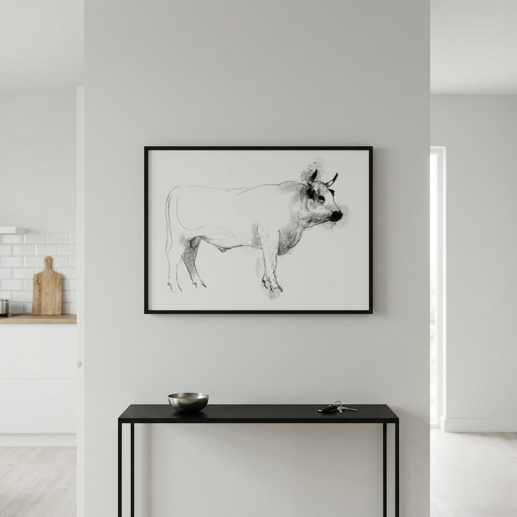 White park bull - BW Sketch