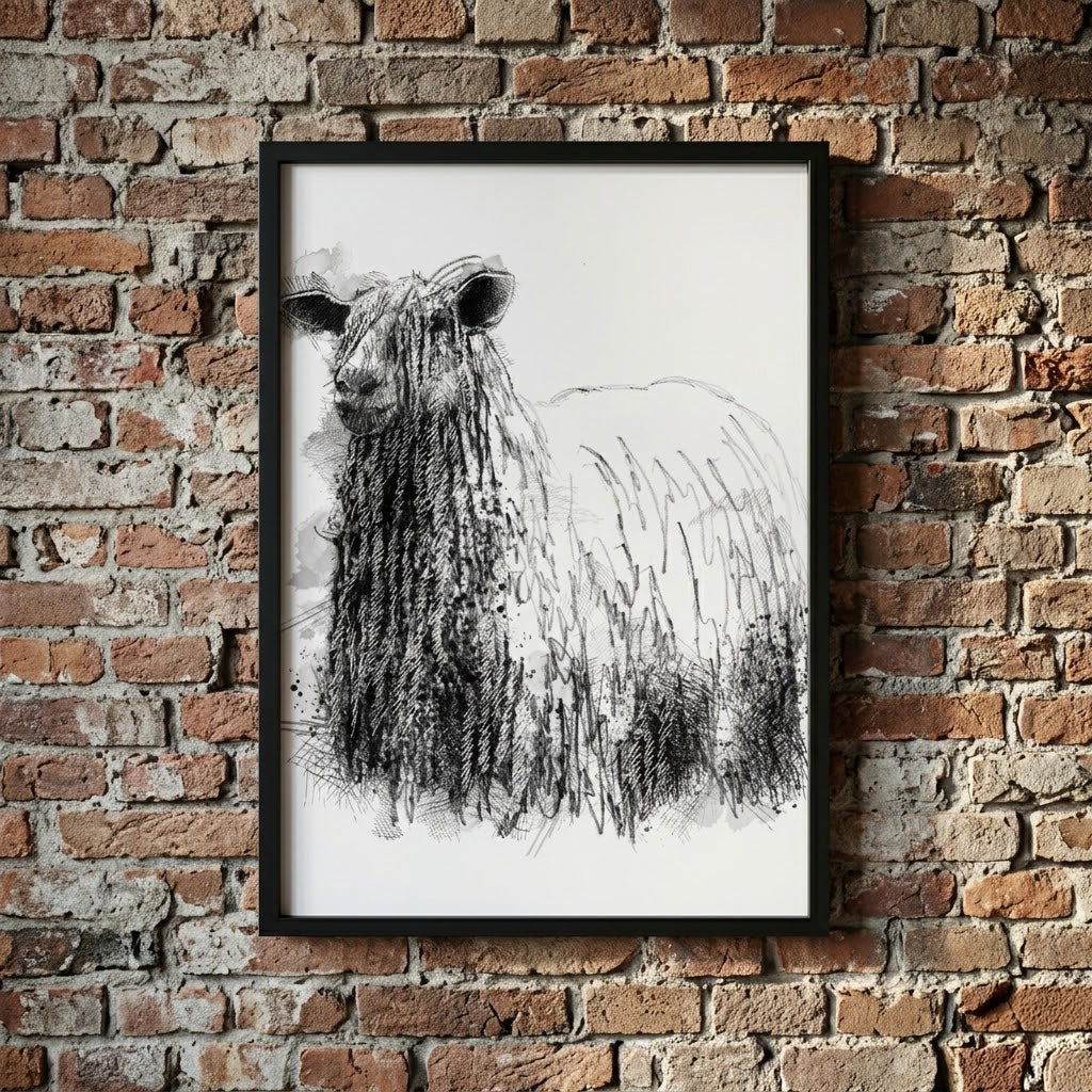 Wensleydale sheep - BW Sketch