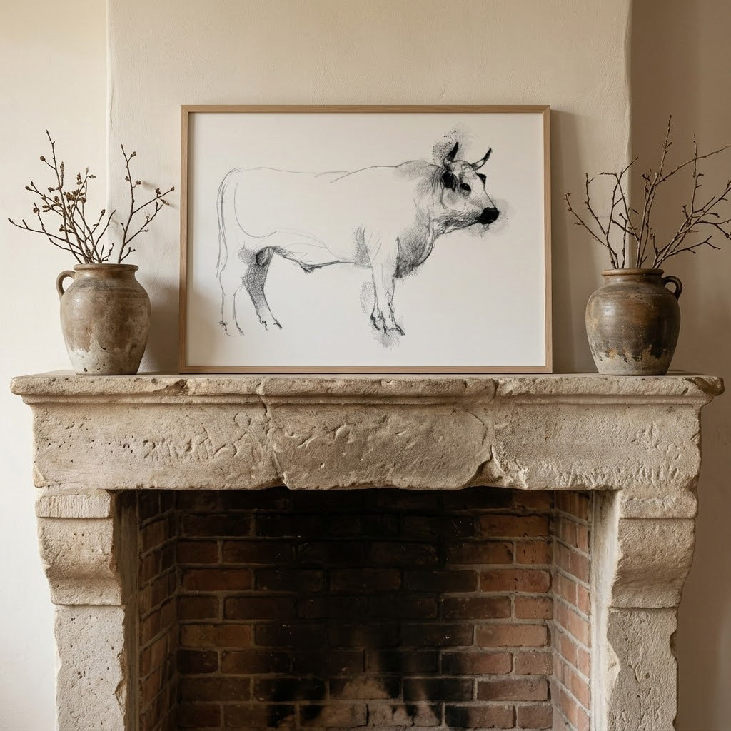 White park bull - BW Sketch