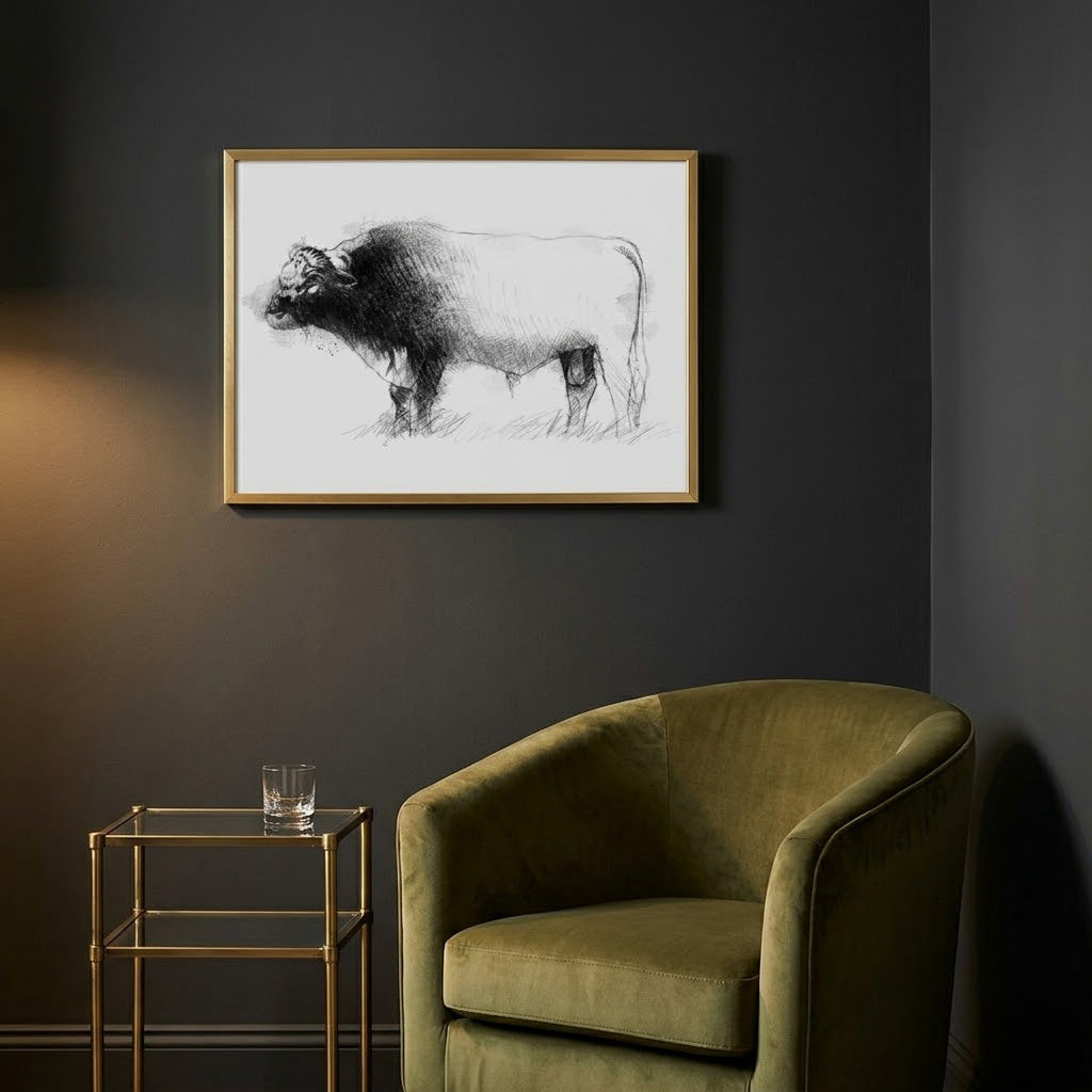 Irish moiled bull - BW Sketch