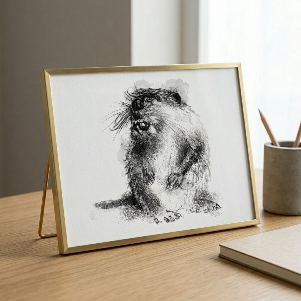 British wildlife Beaver - BW Sketch