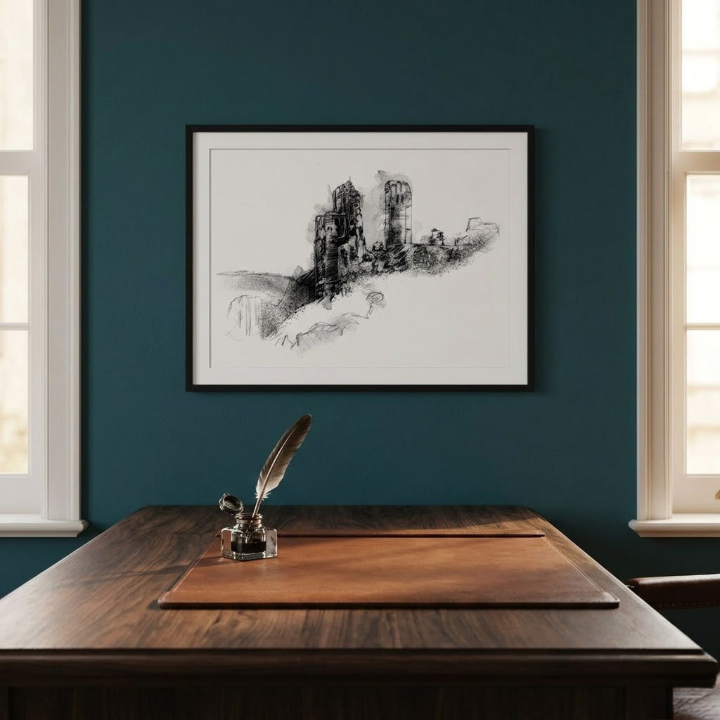 Corfe castle - BW Sketch
