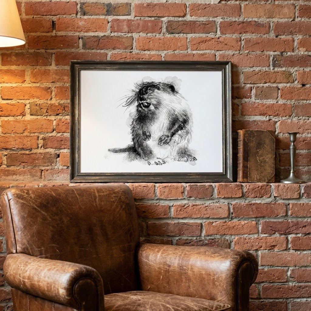 British wildlife Beaver - BW Sketch
