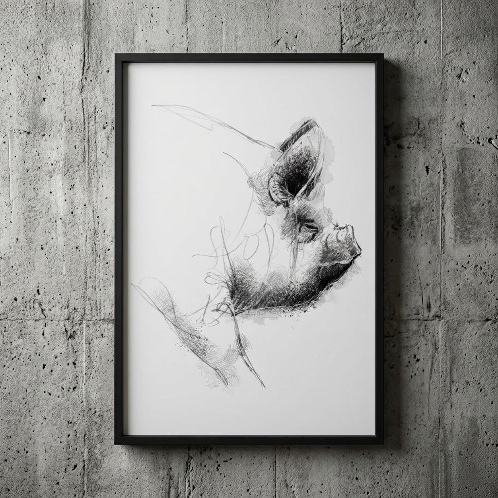 Middle white pig - BW Sketch