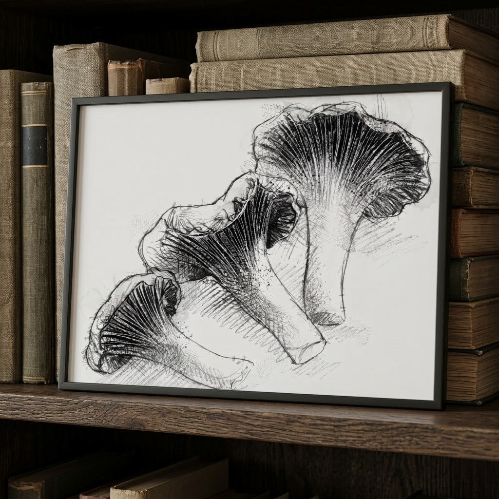 Chanterelles fungi - BW Sketch