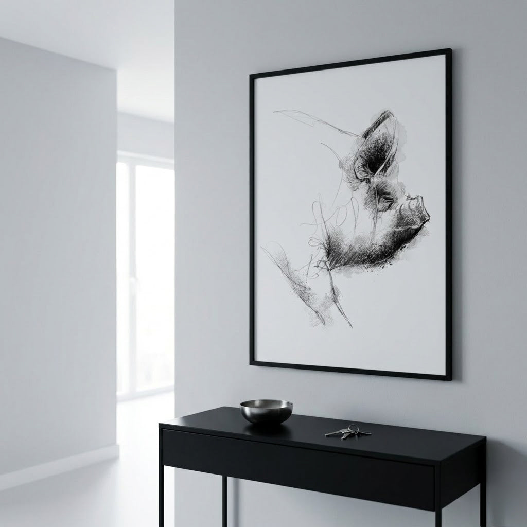 Middle white pig - BW Sketch