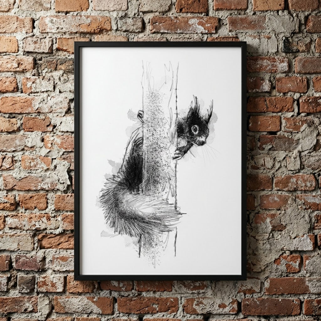 British red squirrel - BW Sketch