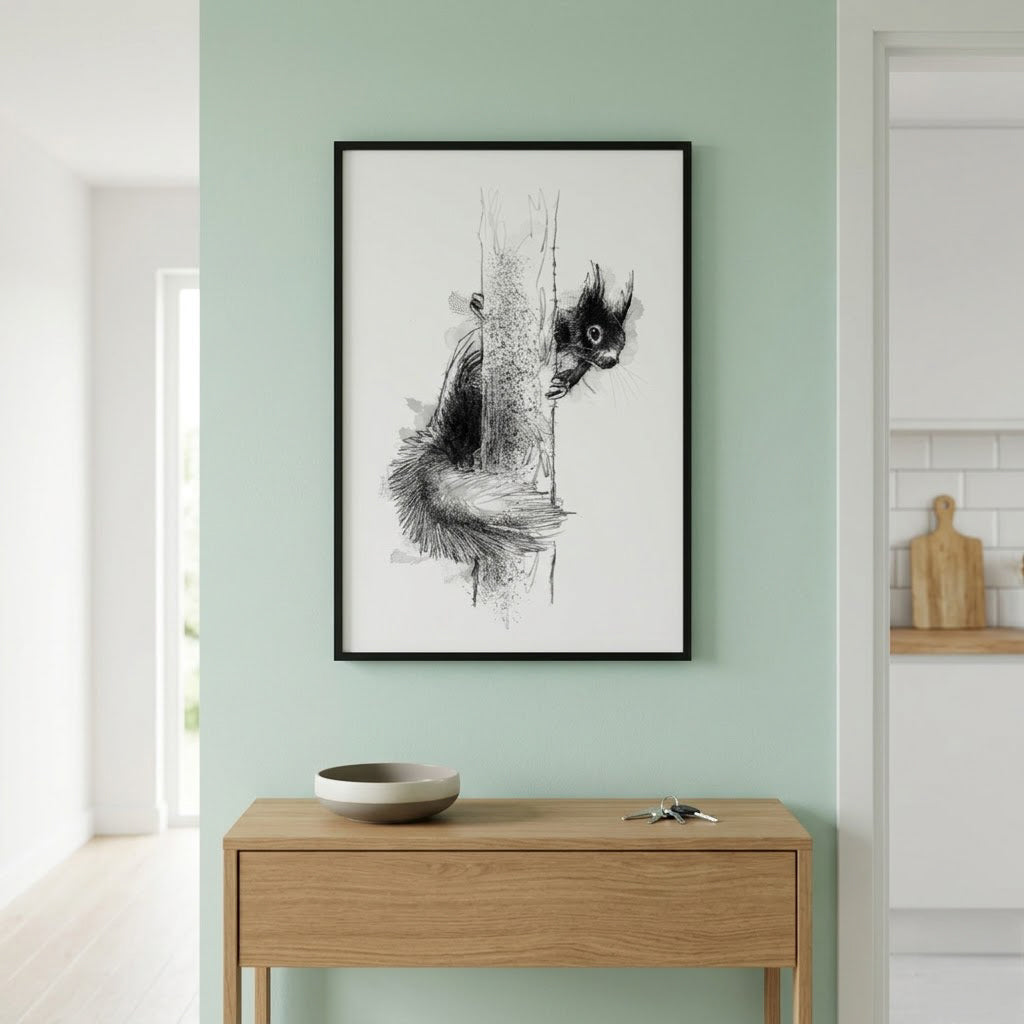 British red squirrel - BW Sketch
