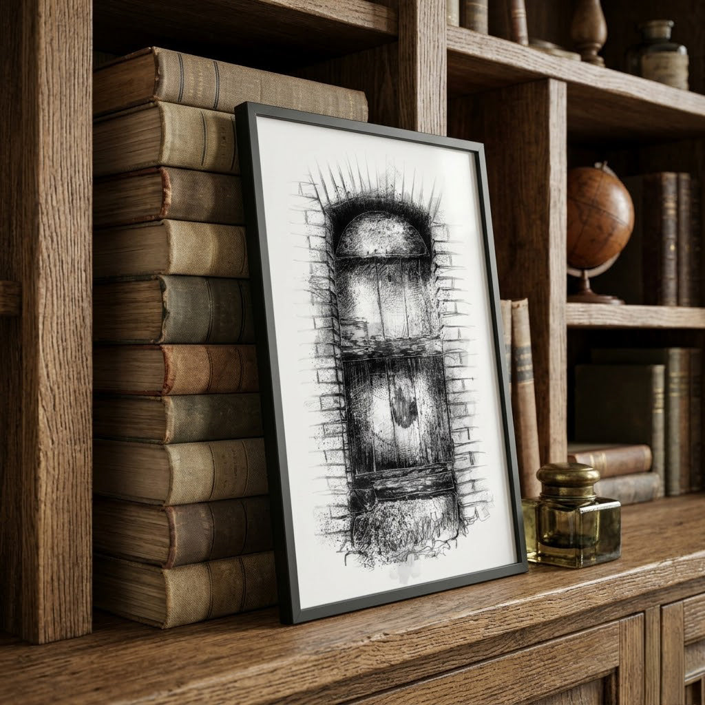 Weathered Wooden Door - BW Sketch
