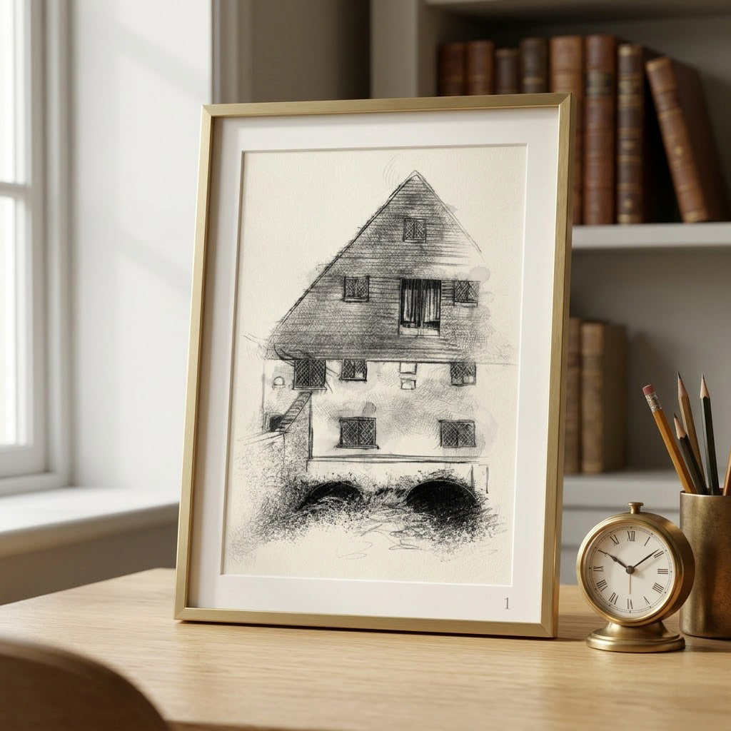 Winchester City mill - BW Sketch