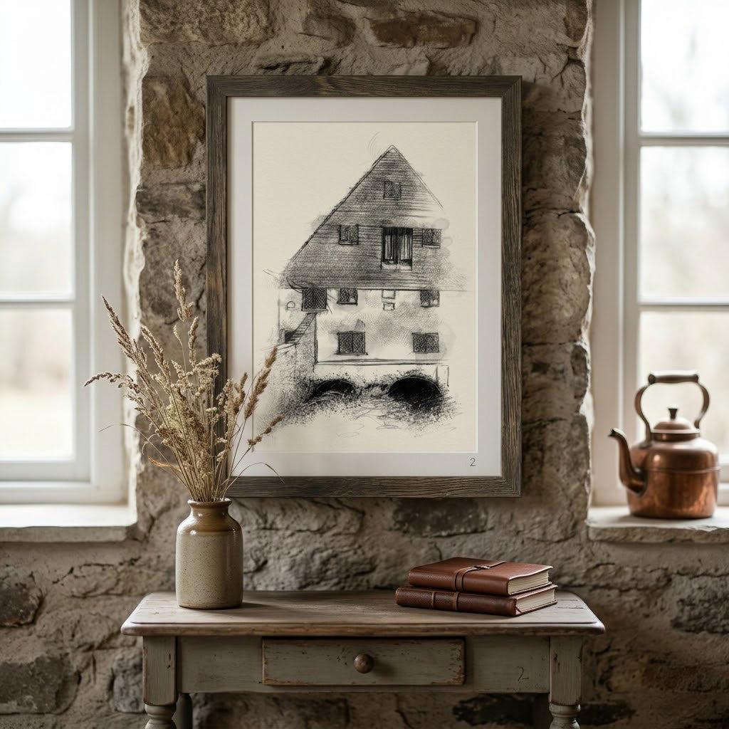 Winchester City mill - BW Sketch