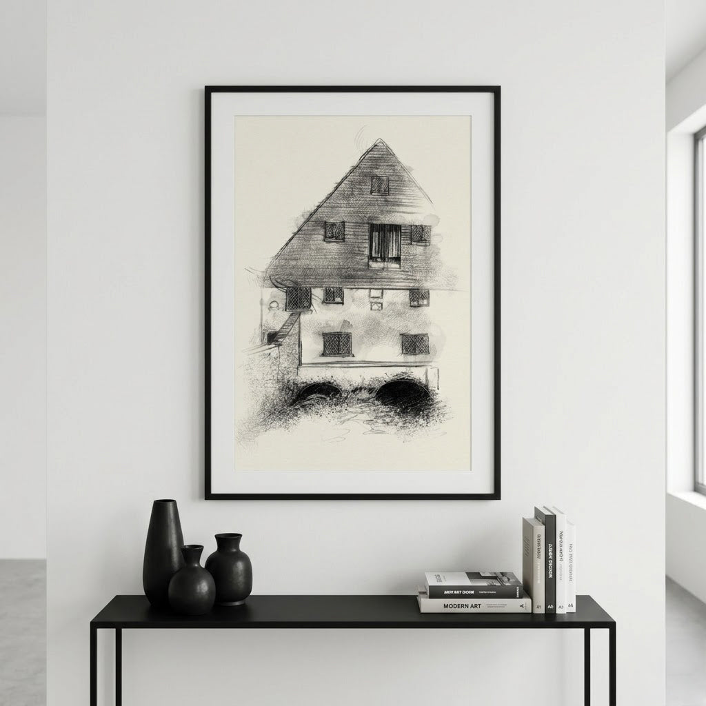 Winchester City mill - BW Sketch